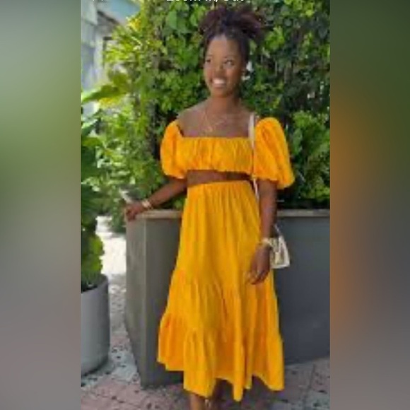 H&M Asymmetric Skirt Set Size XL Orange 2Pc Off shoulder cropped top - Picture 1 of 9